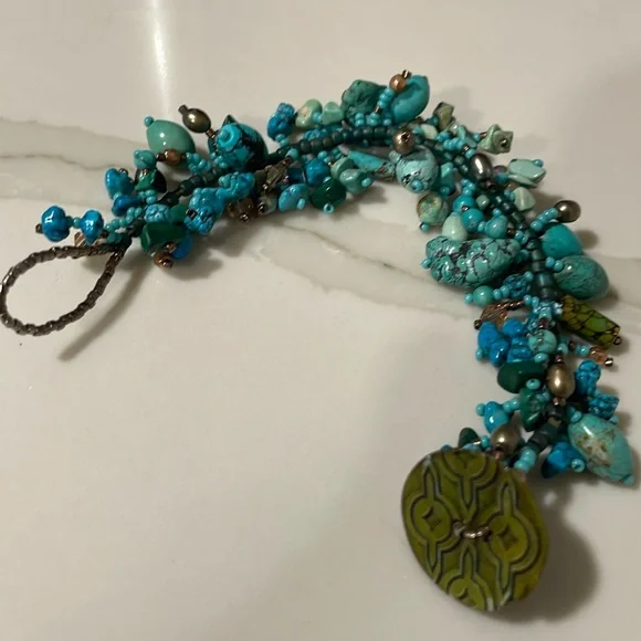 TURQUOISE AND BROWN BEADS BRACELET. - Picture 3 of 7